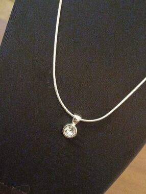 Vintage LBVYR Signed Classic Silver Tone Pendant Necklace with Clear Stone